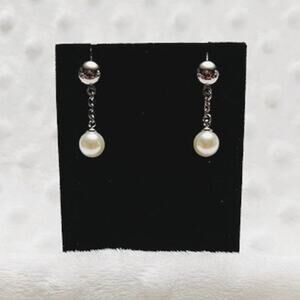 Vintage Silver Studs w/Cultured Pearl Loop Chain Drops, Dangle Earrings